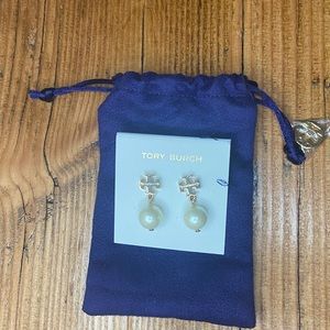 Tory Burch Logo Drop Pearl Earring